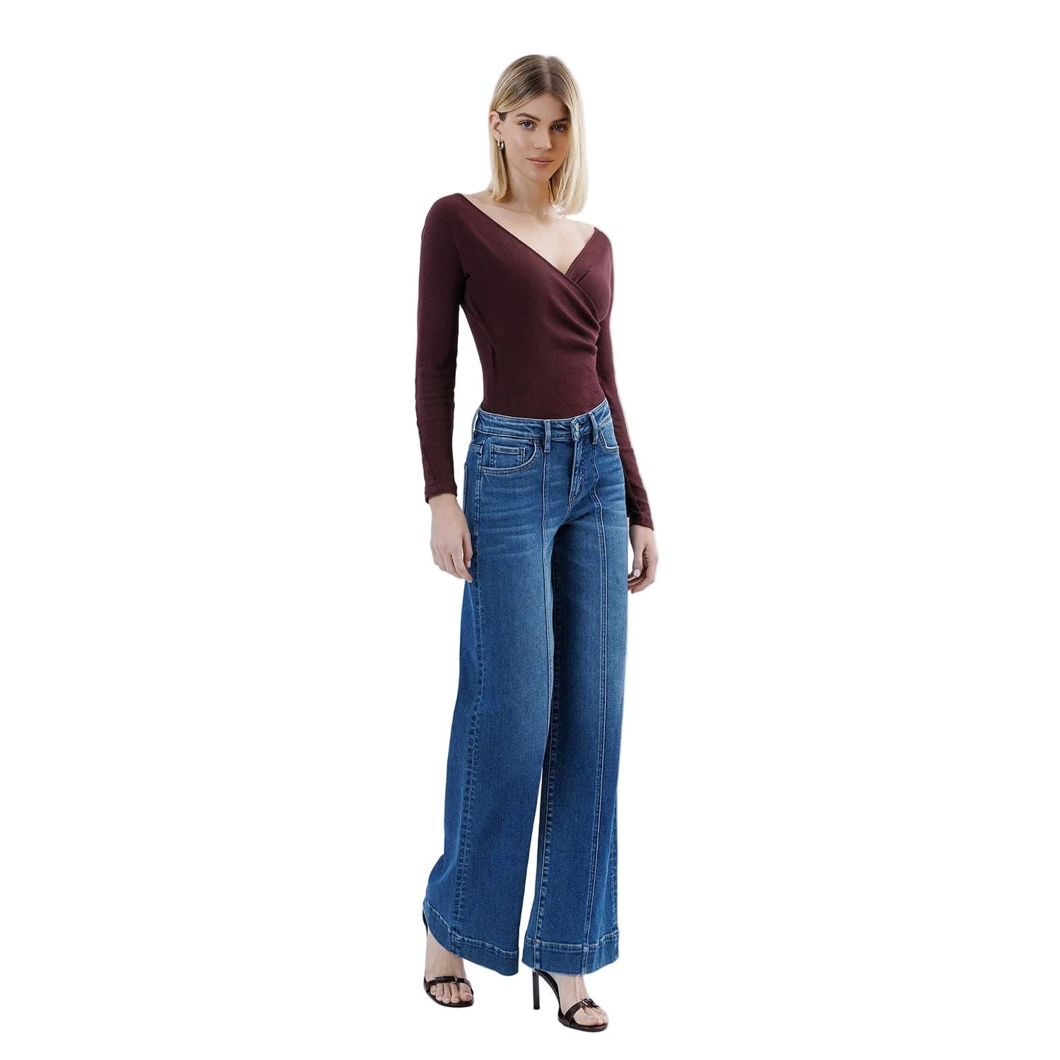 Women's Flying Monkey High Rise Trouser Hem Extreme Wide Leg Jeans F6014