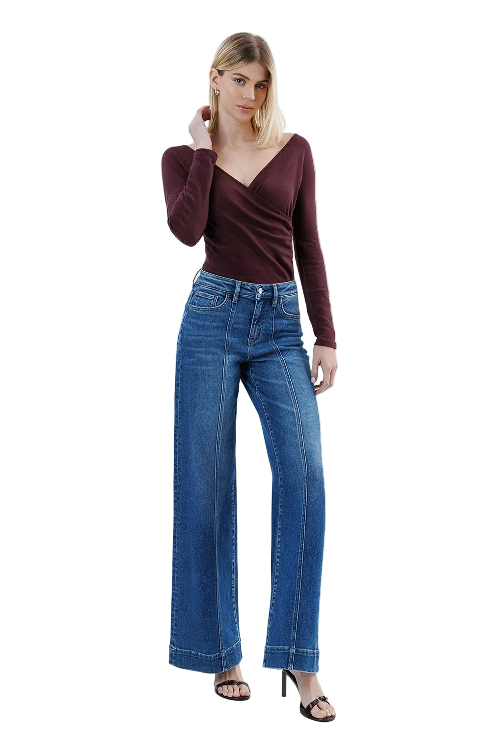 Women's Flying Monkey High Rise Trouser Hem Extreme Wide Leg Jeans F6014