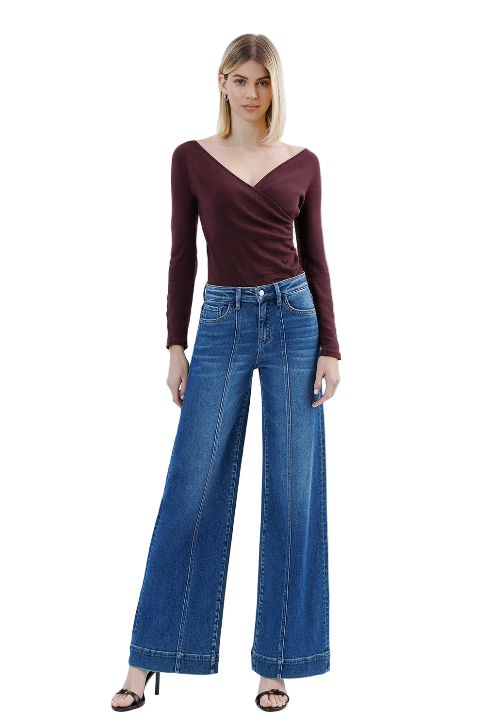 Women's Flying Monkey High Rise Trouser Hem Extreme Wide Leg Jeans F6014