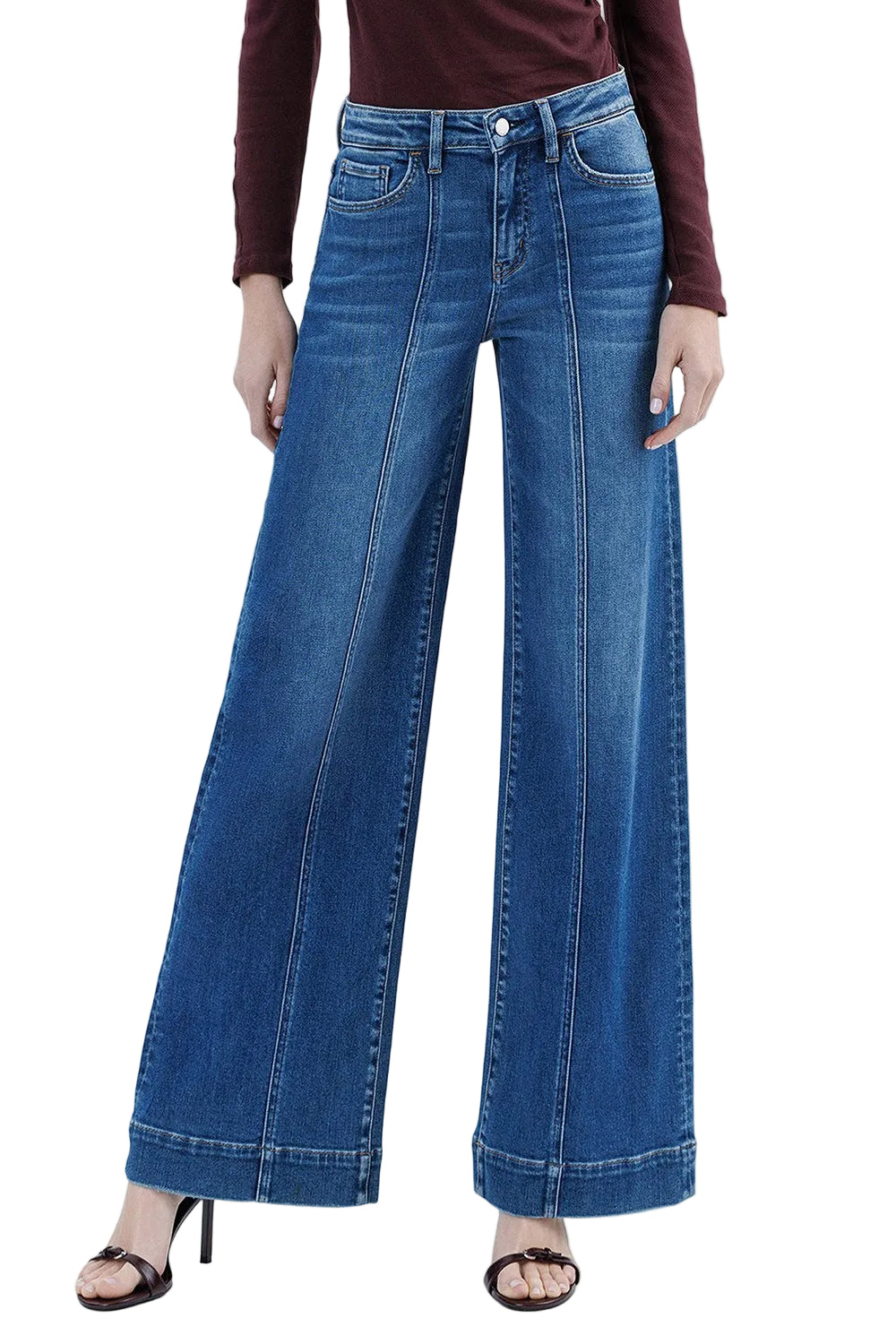Women's Flying Monkey High Rise Trouser Hem Extreme Wide Leg Jeans F6014