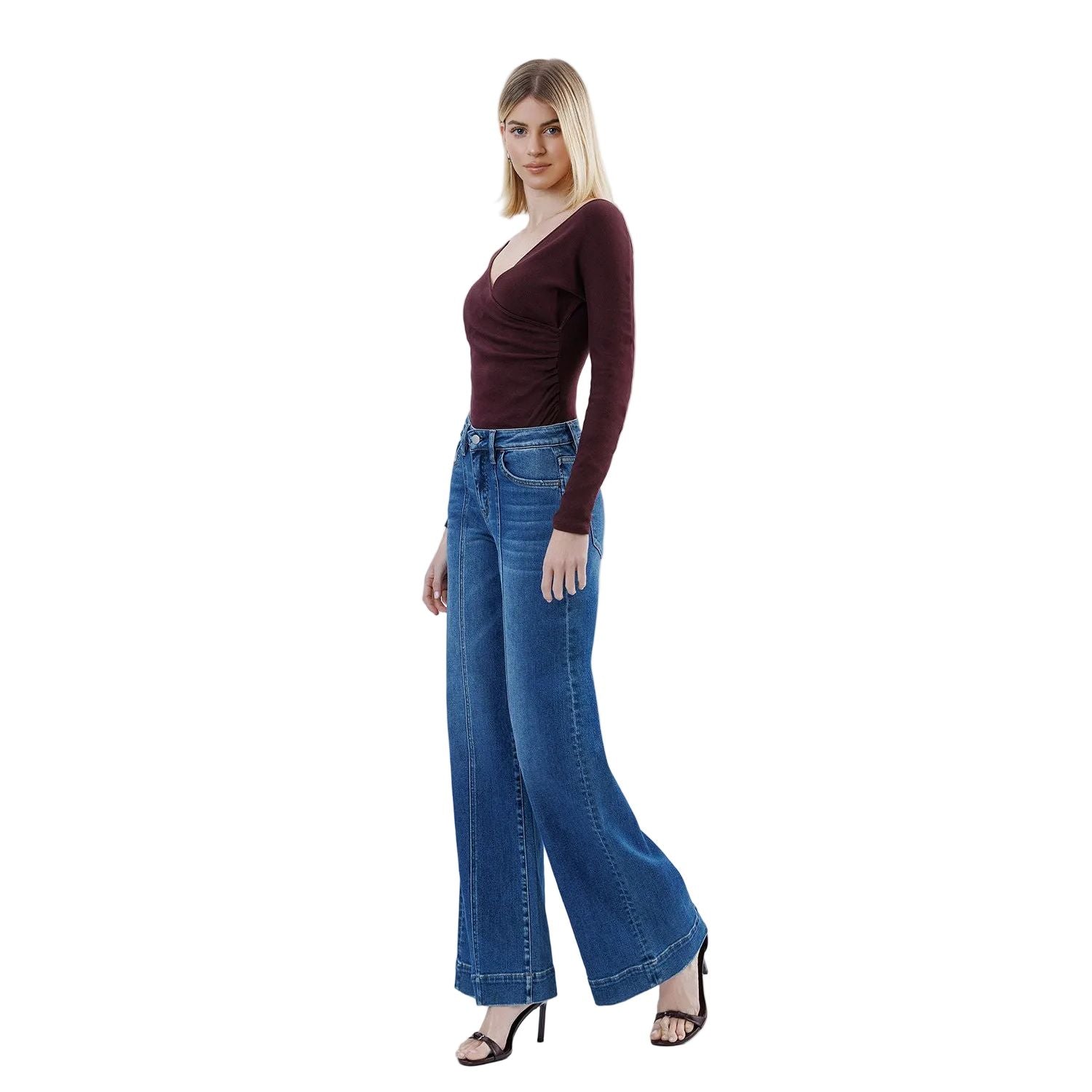 Women's Flying Monkey High Rise Trouser Hem Extreme Wide Leg Jeans F6014