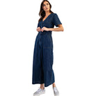 Women's Denim Button Down Short Sleeve Jumpsuit BK14049 - Crazy House Western Wear