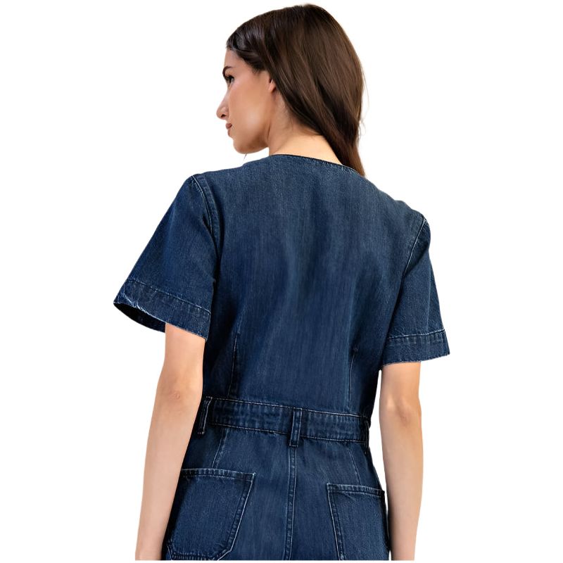 Women's Denim Button Down Short Sleeve Jumpsuit BK14049 - Crazy House Western Wear