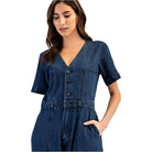 Women's Denim Button Down Short Sleeve Jumpsuit BK14049 - Crazy House Western Wear