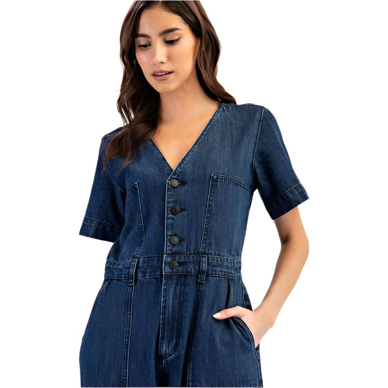 Women's Denim Button Down Short Sleeve Jumpsuit BK14049 - Crazy House Western Wear