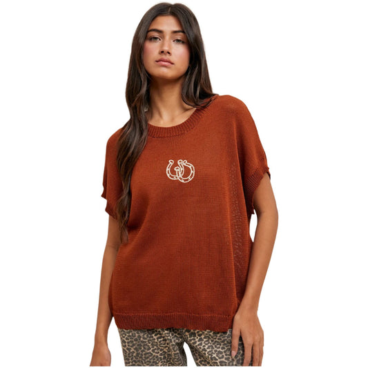 Women's Double Horseshoe Sweater Vest WL25-10916 - Crazy House Western Wear