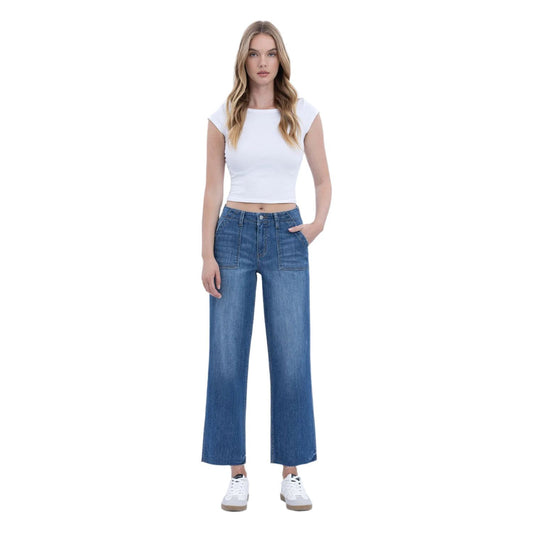 Women's High Rise Crop Utility Pocket Straight Jeans LV1355