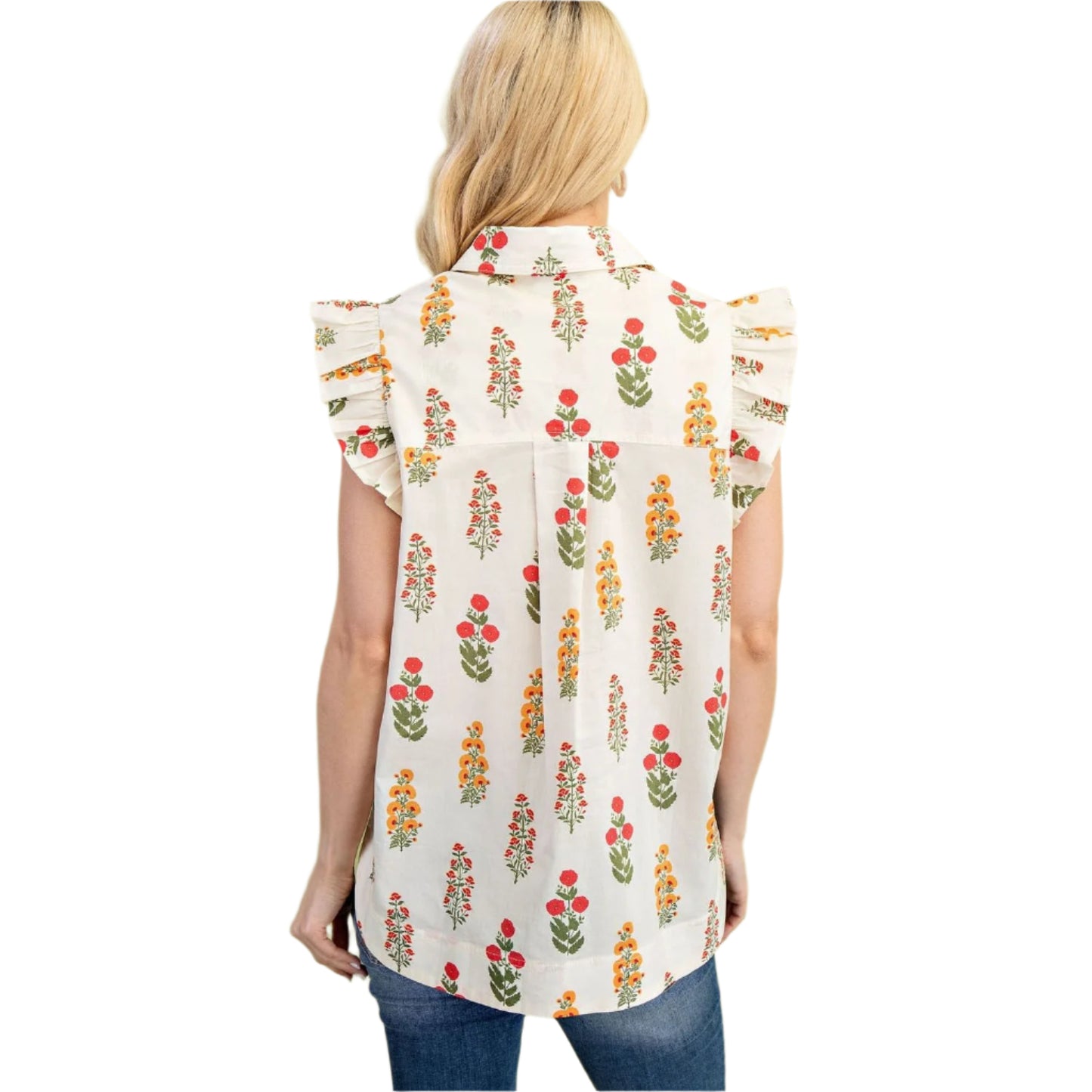 Women's Floral Button Up Top TE1135