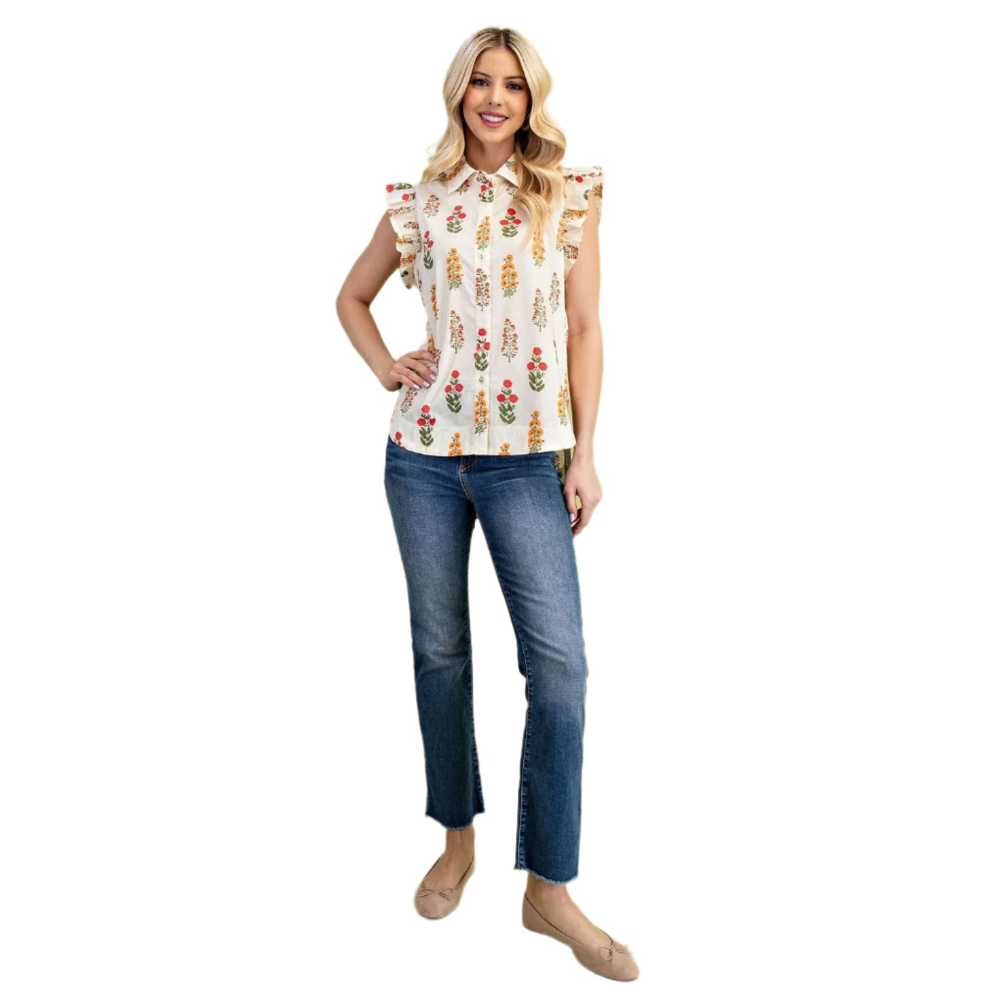 Women's Floral Button Up Top TE1135