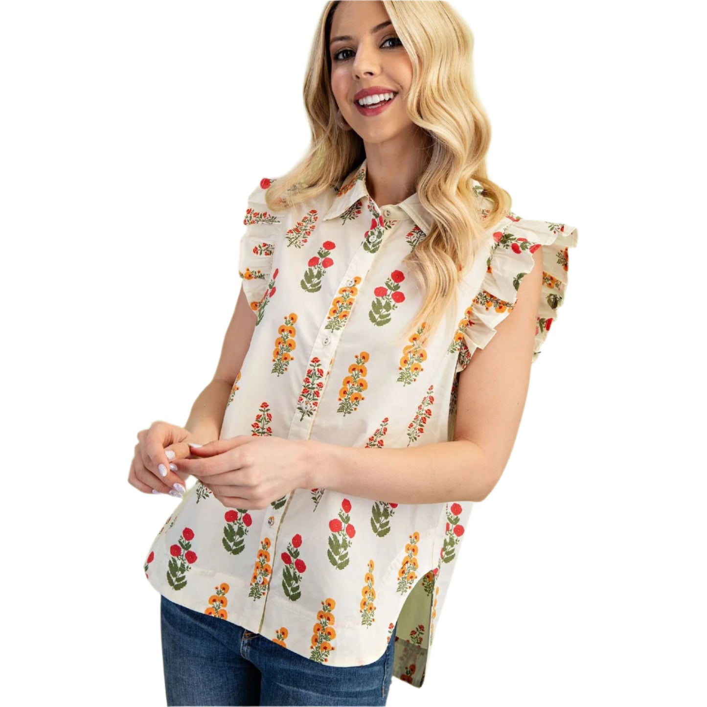 Women's Floral Button Up Top TE1135