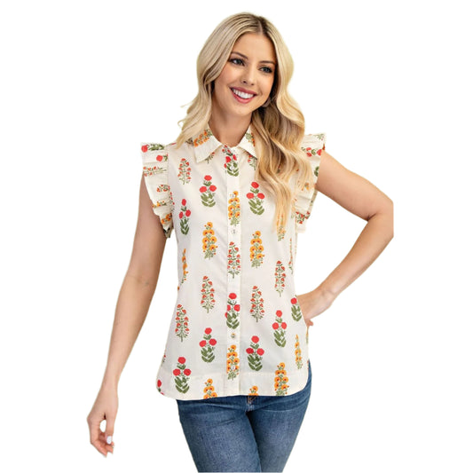 Women's Floral Button Up Top TE1135