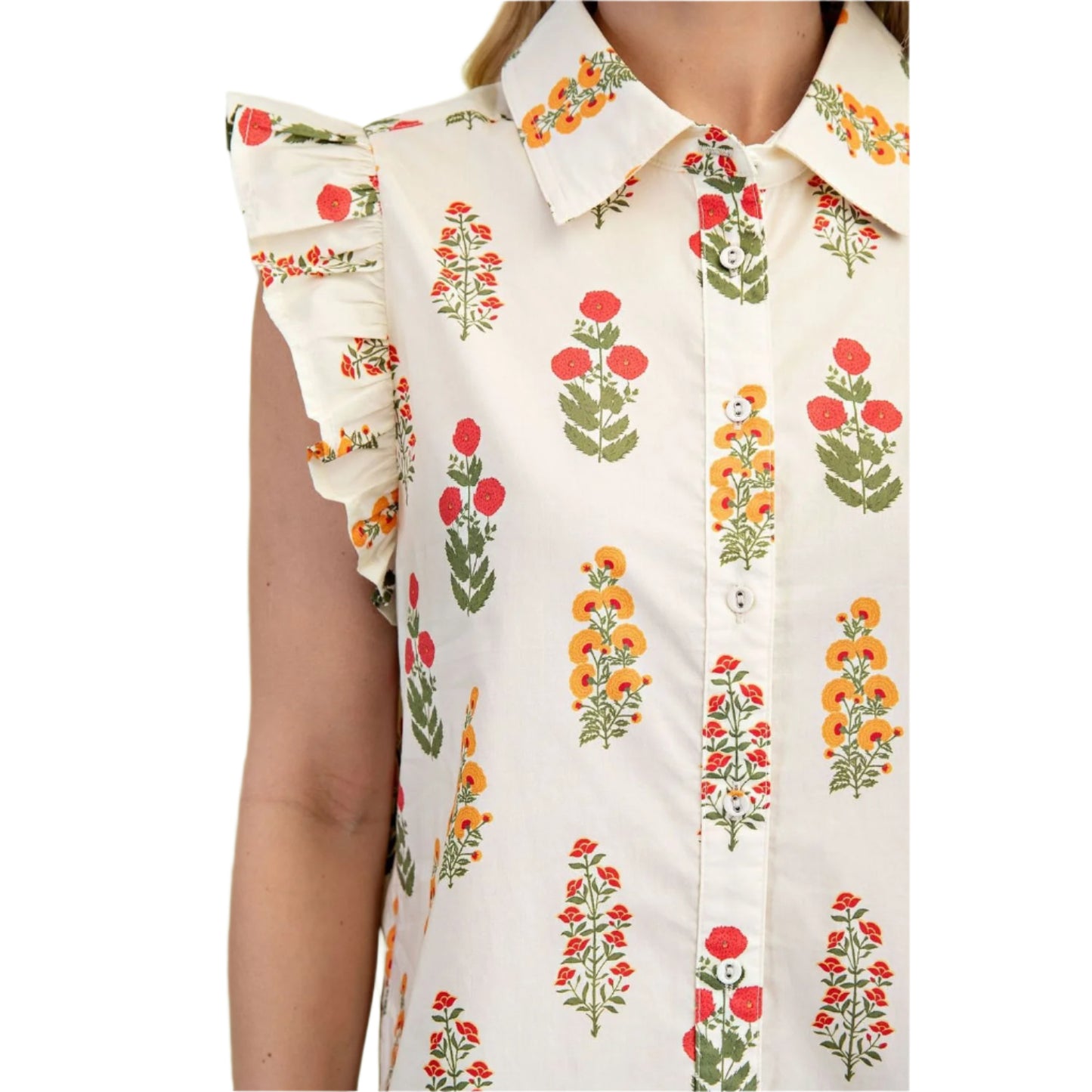 Women's Floral Button Up Top TE1135