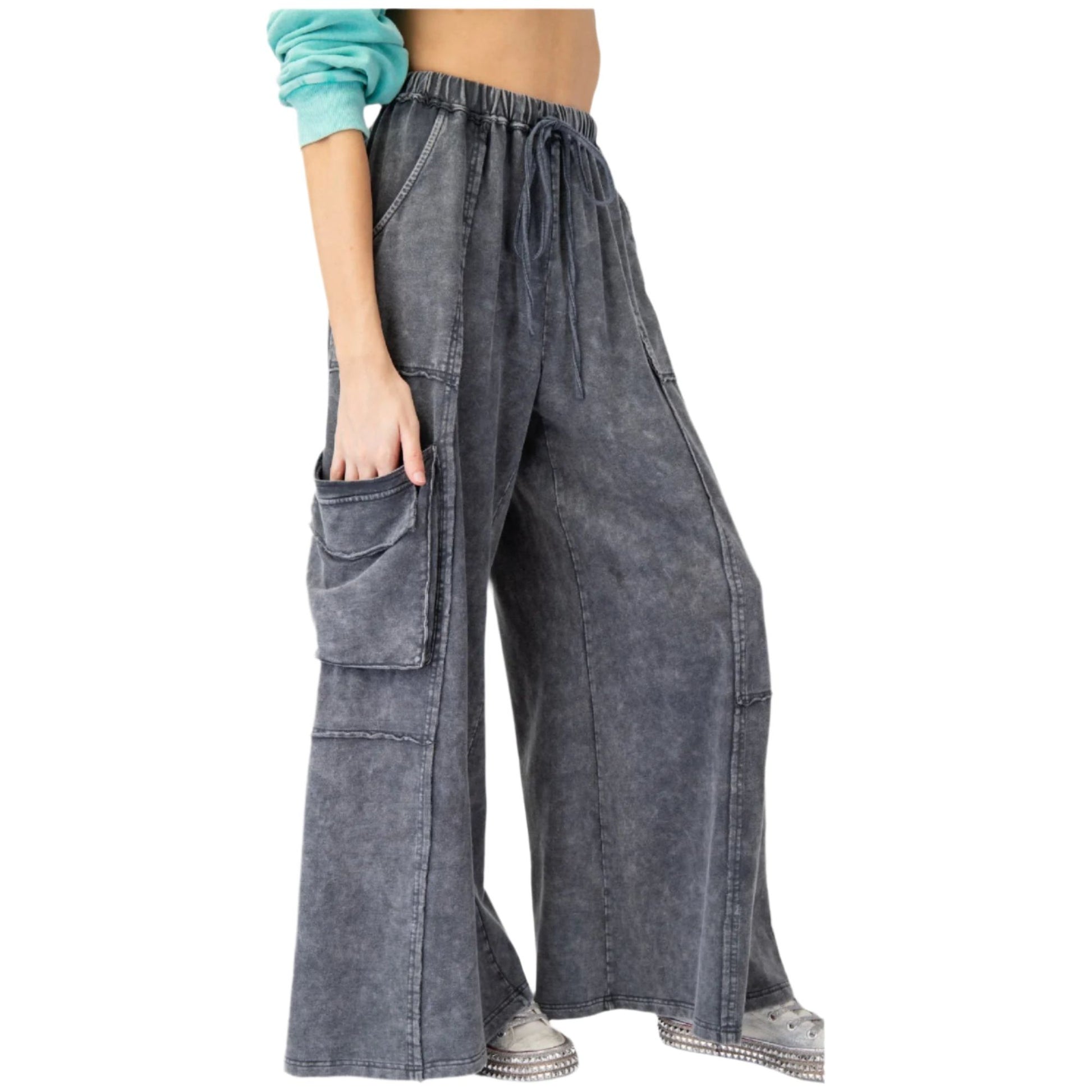 Women's Mineral Washed Terry Knit Pants EB90054 - Crazy House Western Wear
