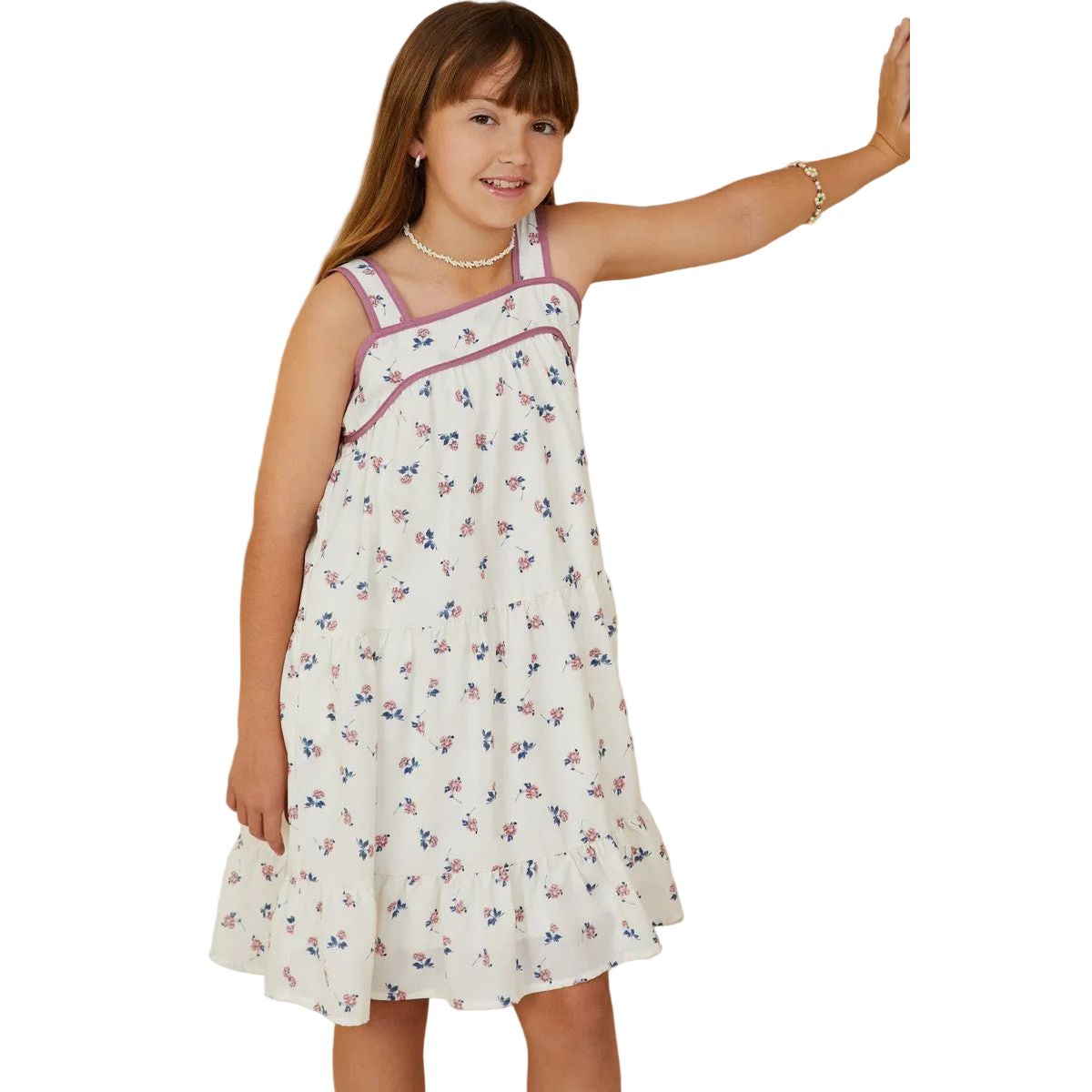 Girls Contrast Piped Ditsy Floral Tank Dress GY9270