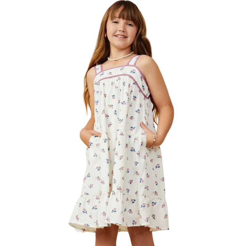Girls Contrast Piped Ditsy Floral Tank Dress GY9270
