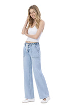 Women's High Rise Drawstring Waistband Wide Leg Jeans 