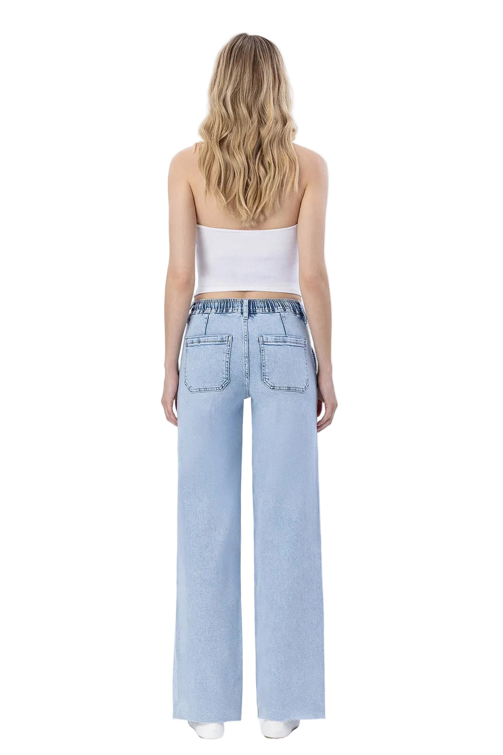 Women's High Rise Drawstring Waistband Wide Leg Jeans 