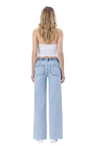 Women's High Rise Drawstring Waistband Wide Leg Jeans 