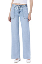 Women's High Rise Drawstring Waistband Wide Leg Jeans 
