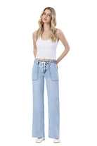 Women's High Rise Drawstring Waistband Wide Leg Jeans 