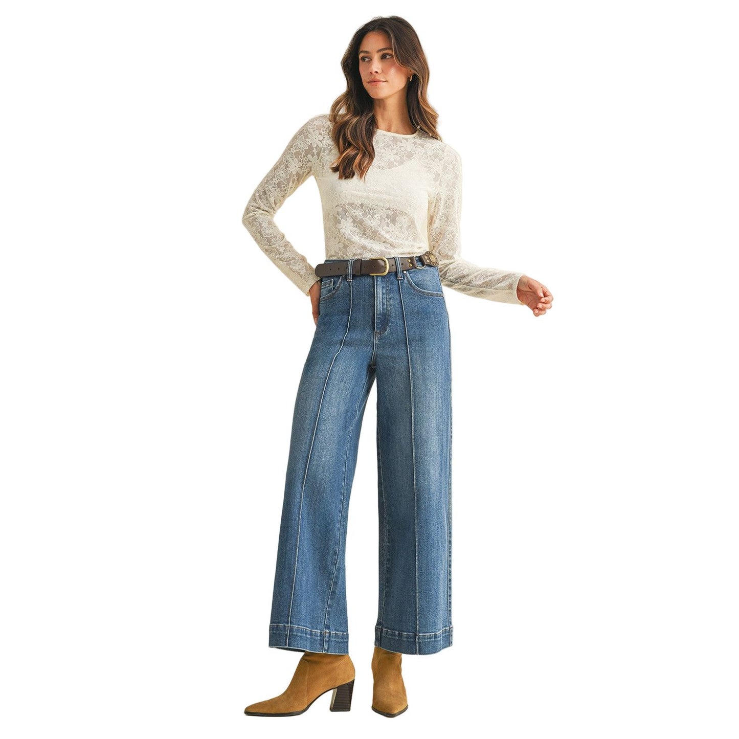 Women's Stretch High Rise Pin Tuck Wide Leg Jean AP6441