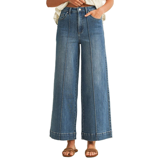 Women's Stretch High Rise Pin Tuck Detail Wide Leg Jean AP6441