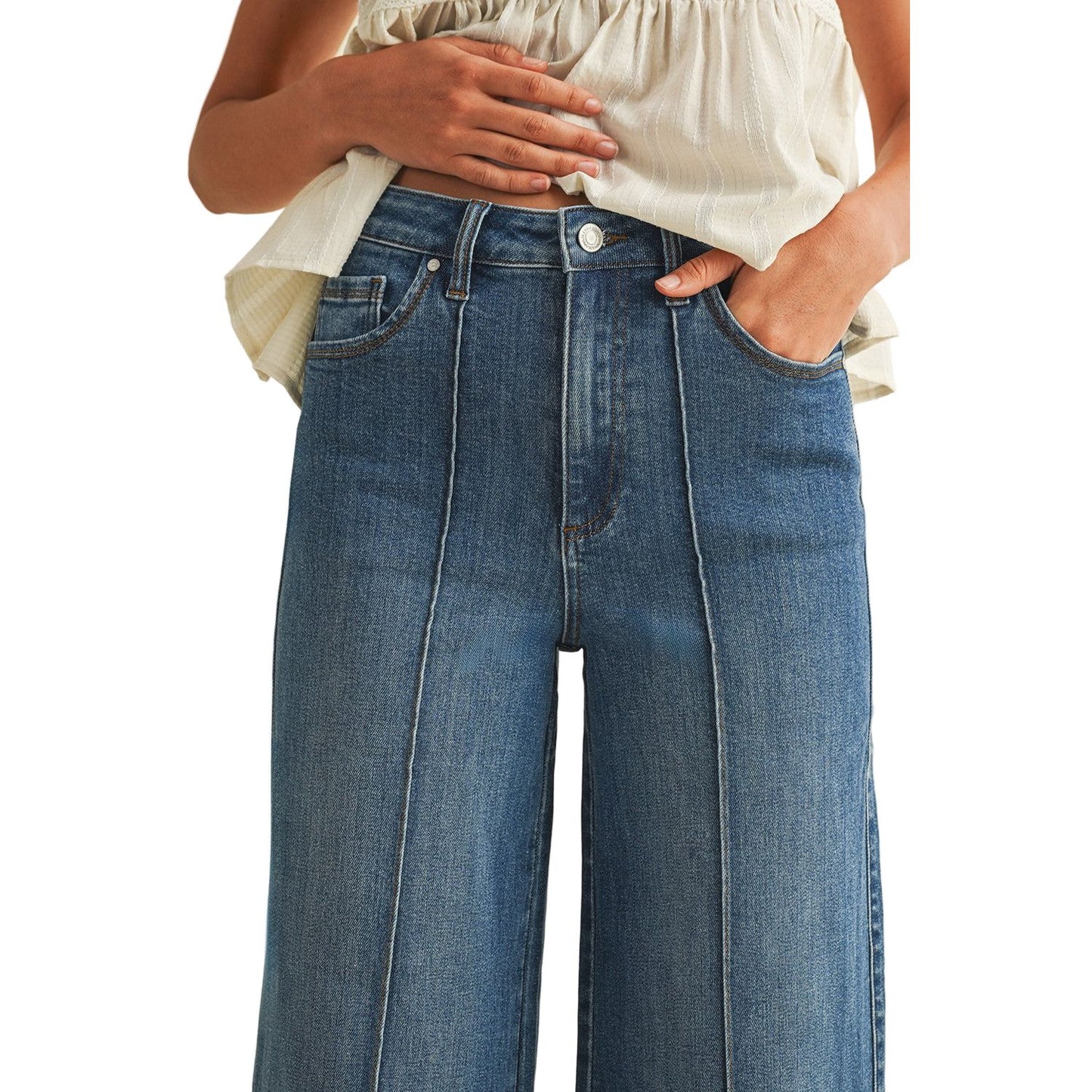 Women's Stretch High Rise Pin Tuck Wide Leg Jean AP6441