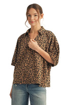 Jodifl Women's Toffee Drop Shoulder Leopard Top 