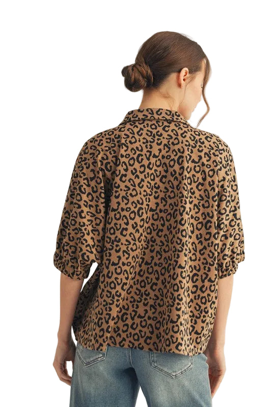 Jodifl Women's Toffee Drop Shoulder Leopard Top 