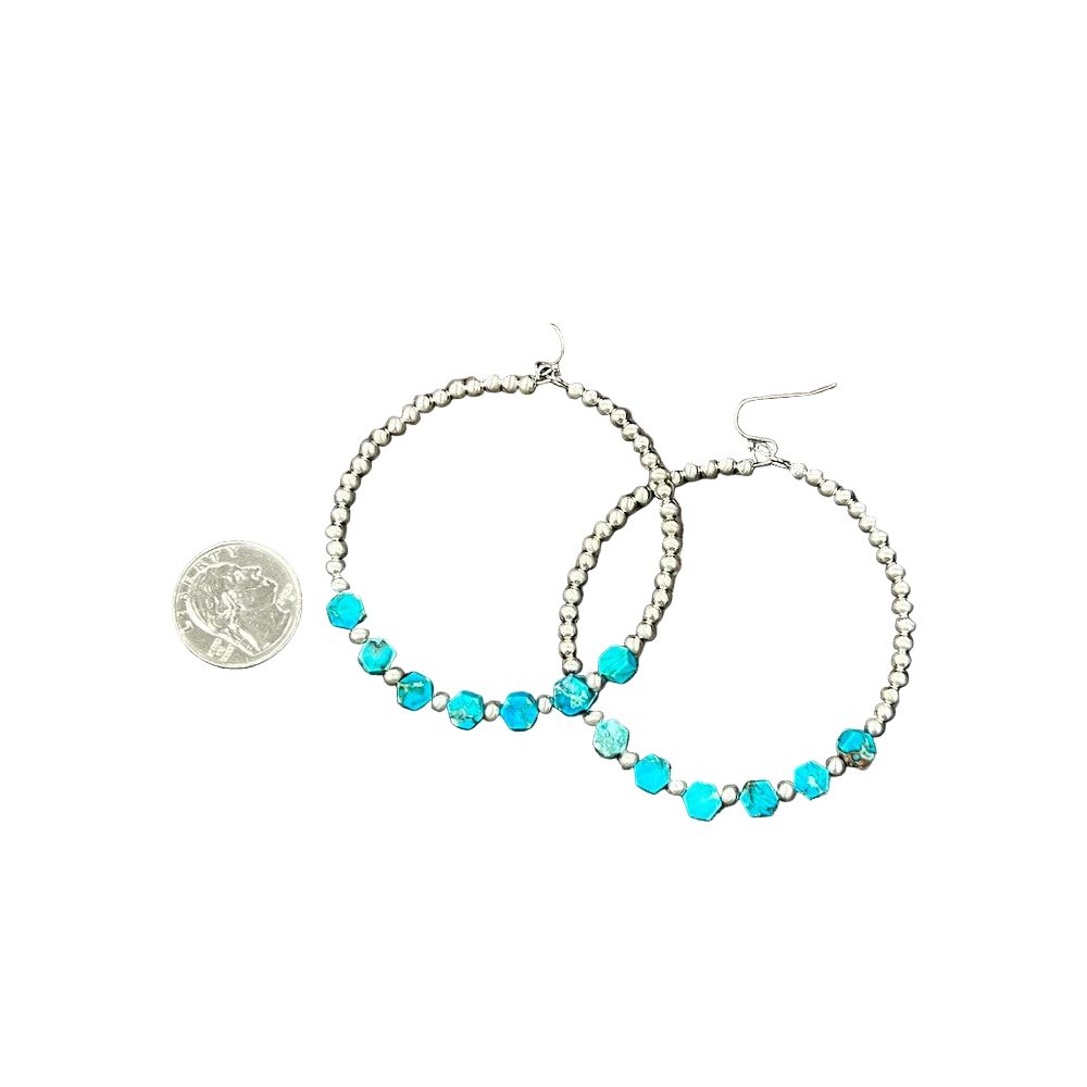 Women's Isac 65mm Silver Navajo Hexa Gemstone Hoop Earrings 