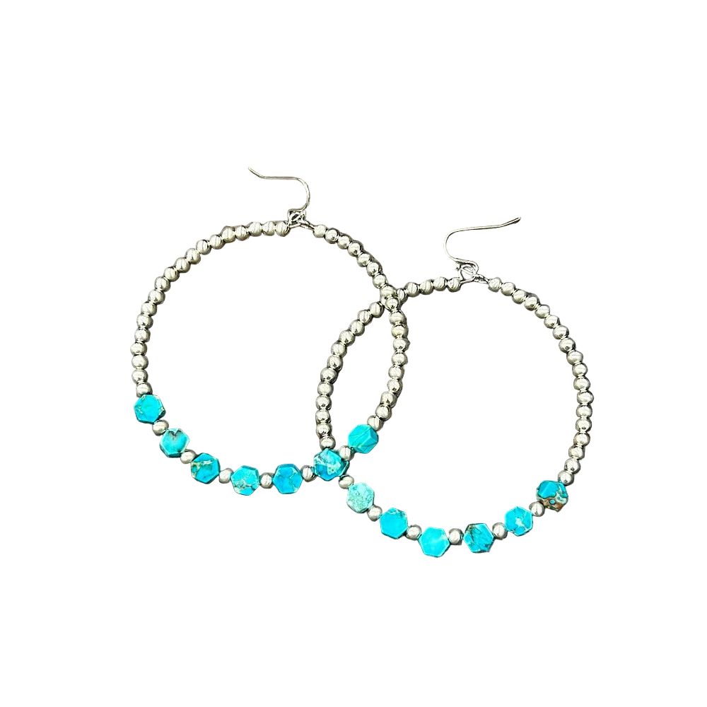 Women's Isac 65mm Silver Navajo Hexa Gemstone Hoop Earrings 