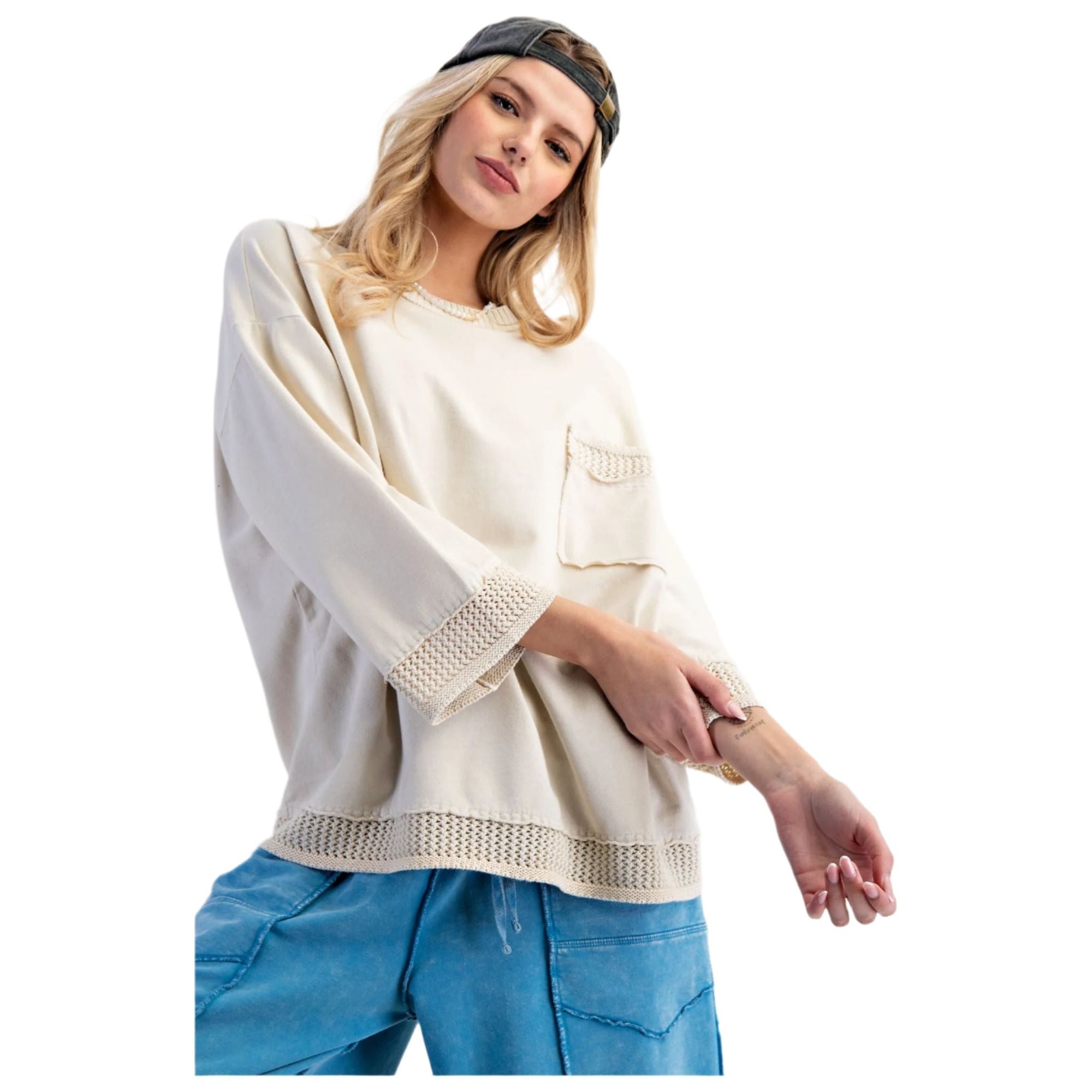 Women's Mineral Washed Boxy Pullover ET18893 - Crazy House Western Wear