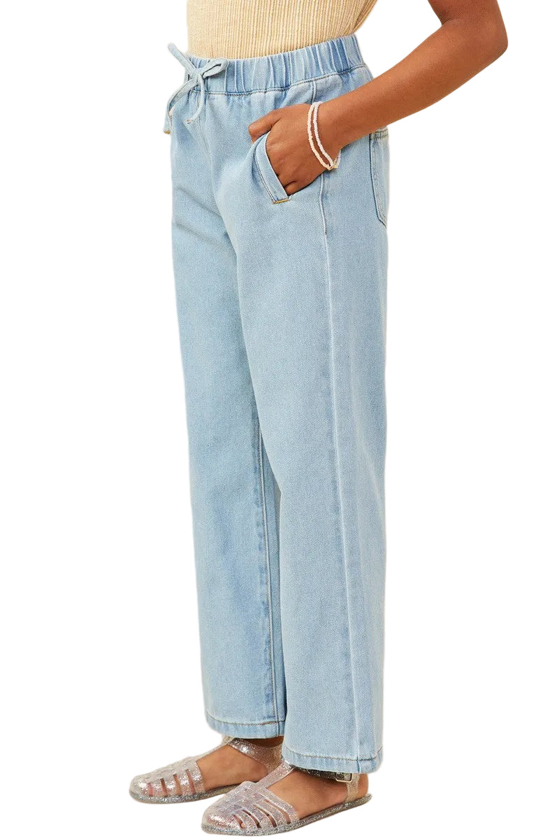 Hayden Girl's Wide Leg Drawstring Waist Denim Pants 