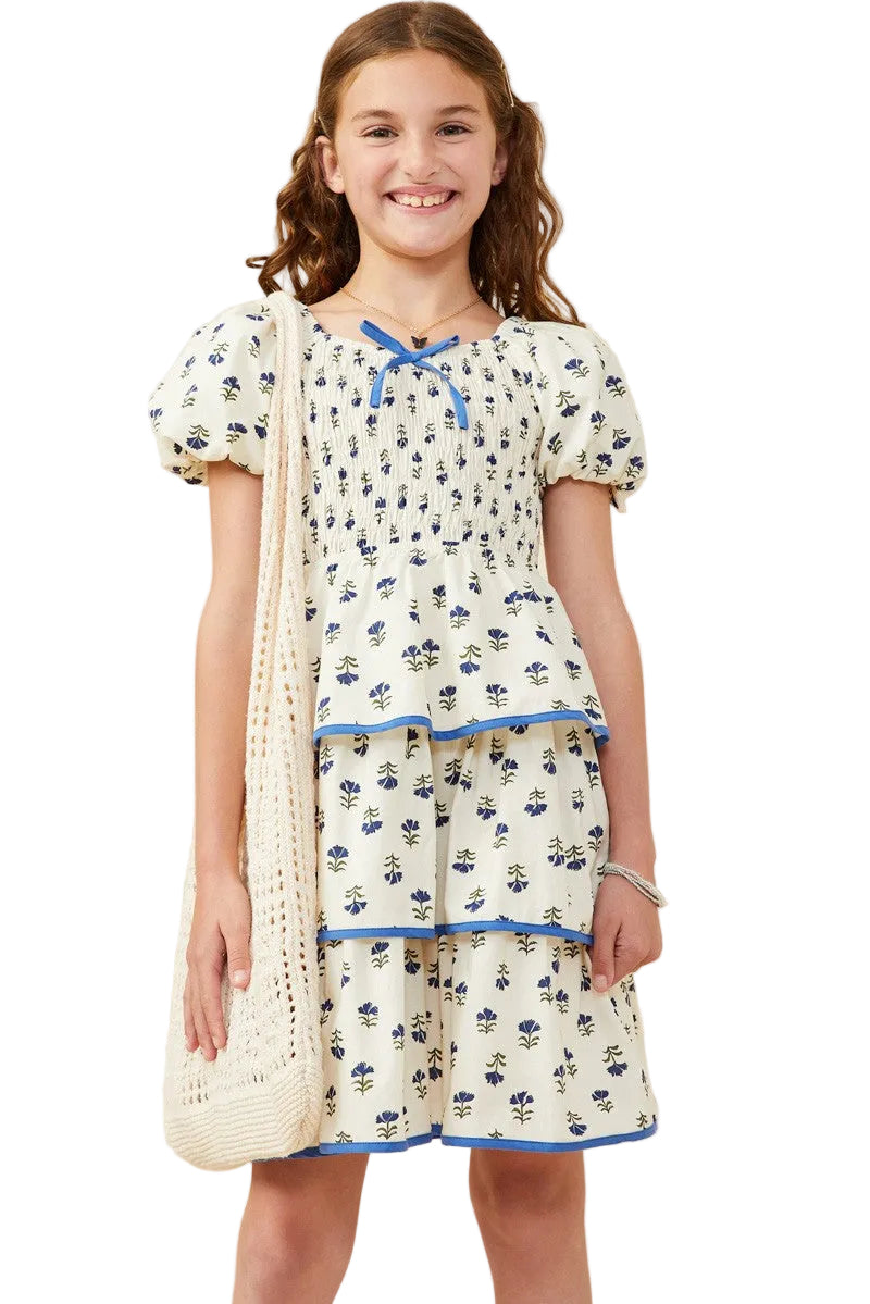 Girl's Hayden Floral Tiered Smocked Contrast Bow Dress GY9535