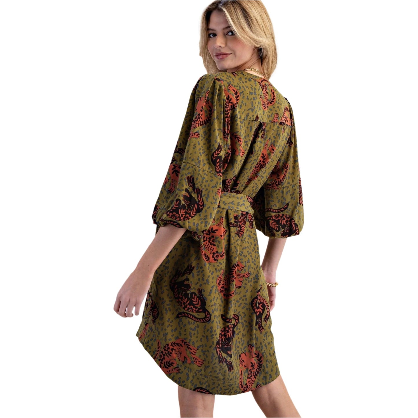 Women's Animal Printed Wool Peach Shirt Dress ED79013