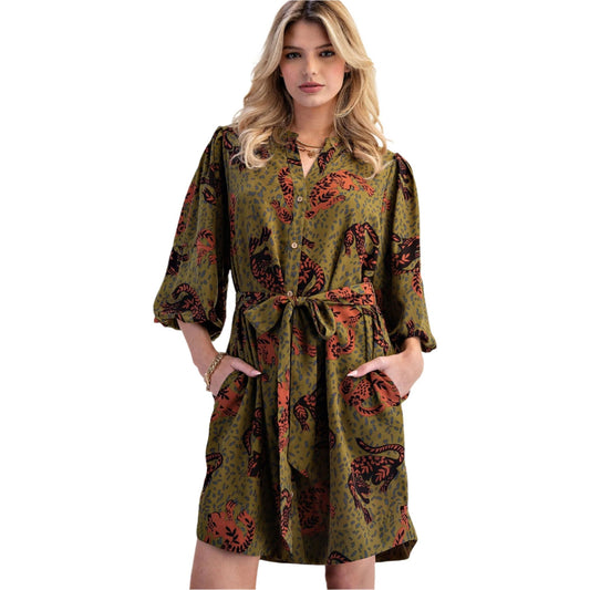 Women's Animal Printed Wool Peach Shirt Dress ED79013