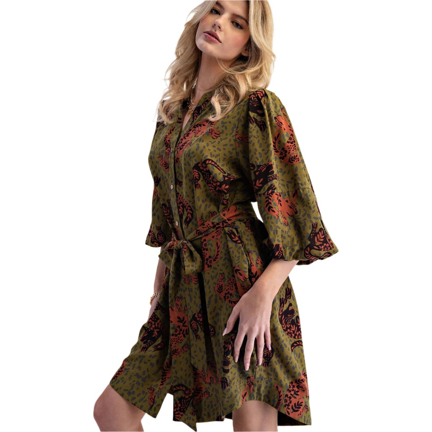 Women's Animal Printed Wool Peach Shirt Dress ED79013