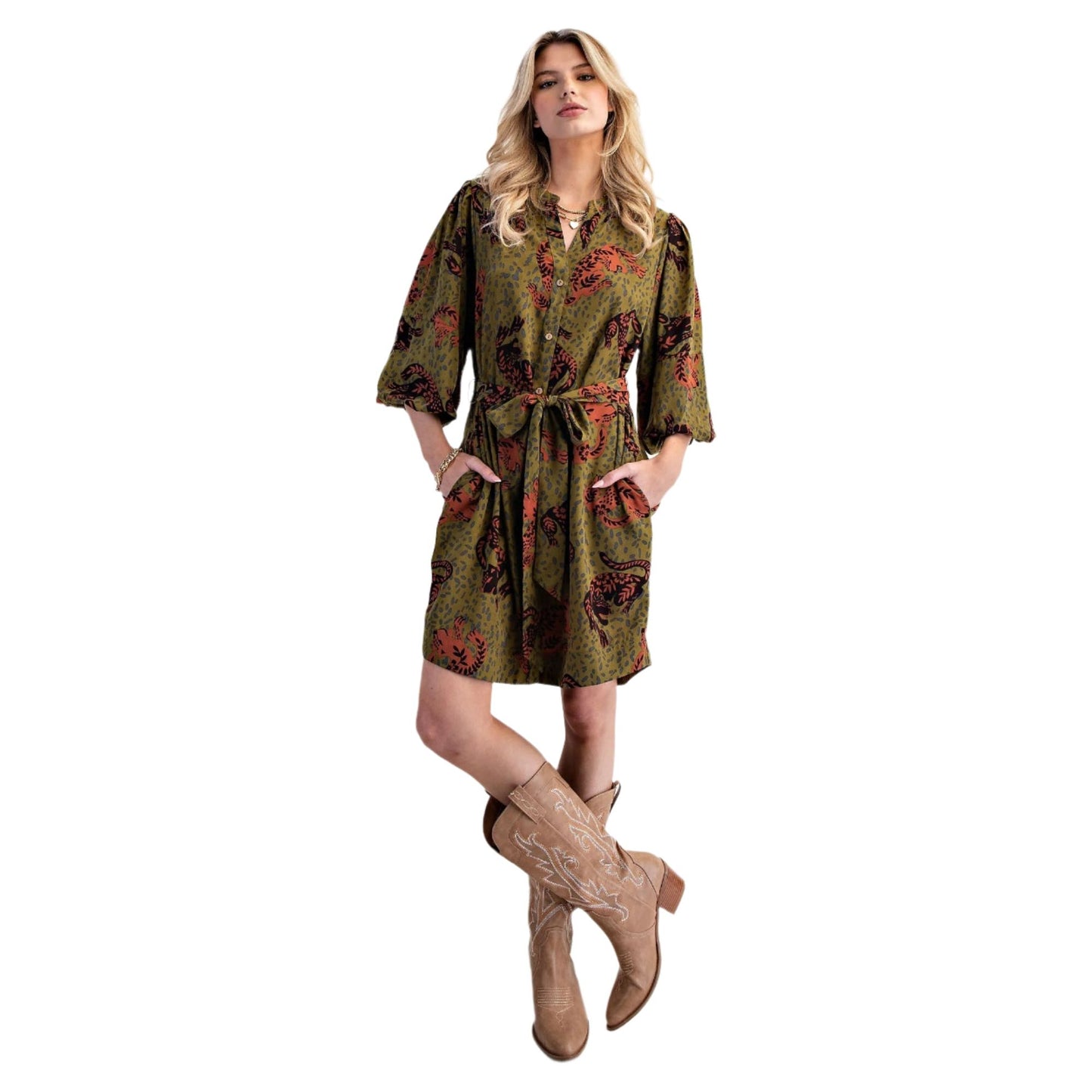 Women's Animal Printed Wool Peach Shirt Dress ED79013