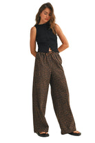 Women's Brown Leopard Print Wide Leg Denim Track Pants 