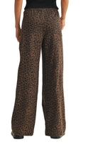 Women's Brown Leopard Print Wide Leg Denim Track Pants 
