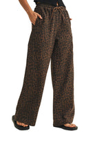 Women's Brown Leopard Print Wide Leg Denim Track Pants 