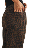 Women's Brown Leopard Print Wide Leg Denim Track Pants 