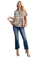 Women's Gigio Walnut Mixed Print Button Down Blouse TE1357