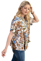 Women's Gigio Walnut Mixed Print Button Down Blouse TE1357