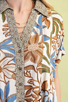 Women's Gigio Walnut Mixed Print Button Down Blouse TE1357