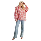 Women's Hexagonal Floral Print Oversized Button Down Shirt TG1912 - Crazy House Western Wear