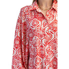 Women's Hexagonal Floral Print Oversized Button Down Shirt TG1912 - Crazy House Western Wear
