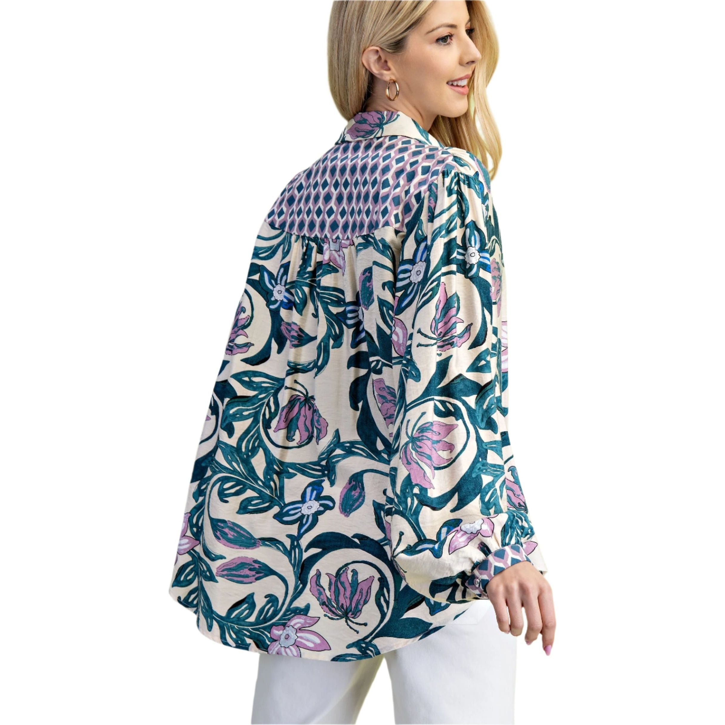 Women's Floral Print Button Down Shirt TG1866 - Crazy House Western Wear