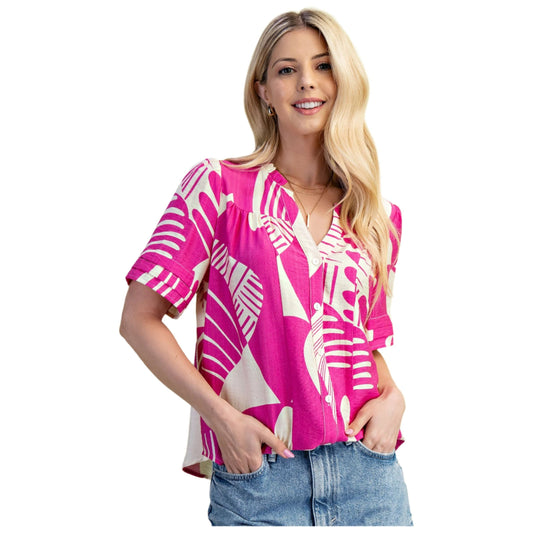 Women's Abstract Print Button Down Blouse TE1221 - Crazy House Western Wear