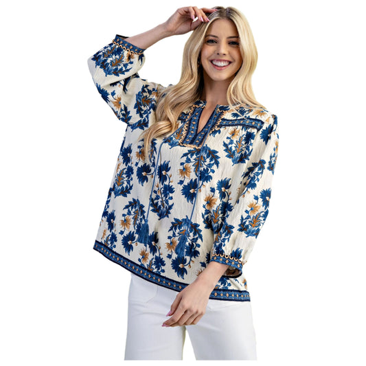 Women's Floral Fall Print 3/4 Length Sleeve Blouse TG1859